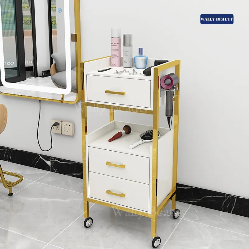 Wallybeauty Beauty SPA Hair Salon Cabinet Rose Gold Drawers Salon Trolley Cart With Wheels