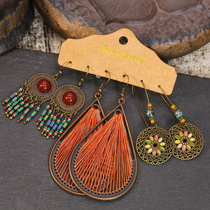 Fashion Jewelry Sets Women's Bohemia Alloy Earrings Water <b>Drop</b> Tassel Party Costume Jewelry Multiple Pairs - Product Image 2
