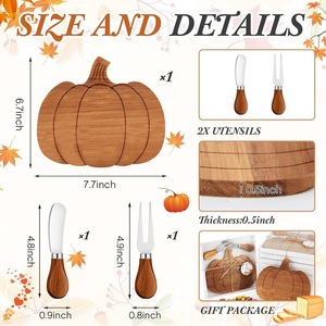 Pumpkin Shaped Wooden <b>Cheese</b> Board With <b>Knife</b> And Fork <b>Set</b> Portable Outdoor Use - Product Image 4