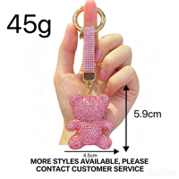 Porte-clés Ours Cartoon Créatif en Argile Faite à la Main avec Strass et Cristal Scintillant, Pendentif Mignon pour Sac à Main Femme, Bijou Cadeau – Vente en Gros