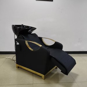 Chaise de coiffure moderne en cuir PU noir, très vendue, avec lavabo en céramique, repose-pieds pliable, durable, pour salon de coiffure, hôtel, mobilier de salon - Product Image 1