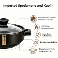 Olla de Barro Resistente al Fuego Estilo Lotus Fucai, Cacerola de Cerámica para Estufa de Gas, Tapa de Vidrio Resistente a la Quemadura en Seco, Juego de Utensilios de Cocina Antiadherentes