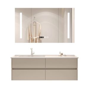 Modern Minimalist Floating Bathroom Vanity Solid Wood Cabinet with Smart LED Mirror Integrated Sink - Product Image 3