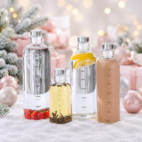Bouteille d'eau réutilisable en verre borosilicate transparent de 300 ml/500 ml/750 ml/1000 ml, avec bouchons à bouton-poussoir, compatible lave-vaisselle, design moderne