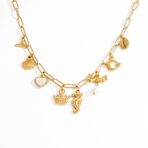 Colgante de dijes de acero inoxidable chapado en oro con diseño de margaritas, corazones, mariposas, estrellas de mar y hojas, cruz de rosa para la fabricación de joyas - Product Image 2