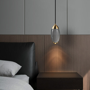 Lampe suspendue moderne minimaliste en cuivre massif à tête unique, cristal long de luxe pour chambre à coucher, salle à manger, bar - Product Image 5