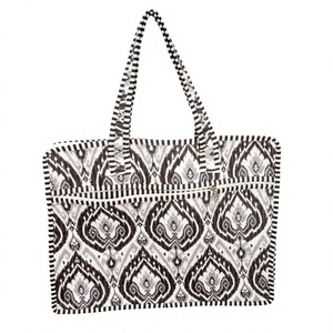 Handmade Quilted Block Print <b>Laptop</b> <b>Backpack</b> Tote Bag Striped Pattern Zipper Shoulder Handbag For Daily Travel Office Uses - Product Image 1