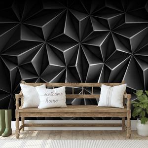 Carta da Parati con Motivo Poligonale Nero e Sfondo Scuro Lussuoso, Murale Geometrico 3D a Triangoli - Product Image 3