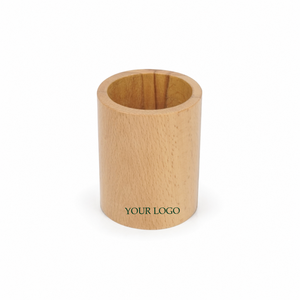 Custom Logo Natural Beech Wood <b>Pen</b> <b>Holder</b> Desktop Pencil Cup Wooden <b>Desk</b> Organizer Corporate Gift OEM Manufacturer - Product Image 1