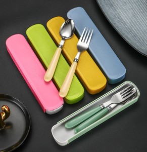 Promotion Gift Children Stainless Steel Fork Spoon Set Outdoor Travel Picnic Portable Cutlery Set with Case for Kids