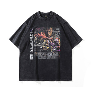 T-shirt personnalisé délavé à l'acide, coupe oversize, vintage, effet vieilli, imprimé pierre, noir uni, décontracté, tricoté, manches courtes, vente en gros, vierge, vintage - Product Image 3
