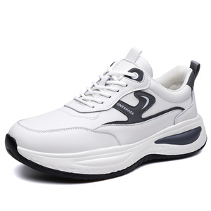 OneShade Men's <b>White</b> Leather Sneakers Round Toe <b>Lace</b>-Up Soft Sole Casual Sports Shoes Adult Size 8818 - Product Image 5