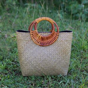 กระเป๋าโท้ทสานมือสไตล์วินเทจสำหรับผู้หญิง ผ้าลินินบุผ้าฝ้าย เหมาะสำหรับการเดินทางช่วงวันหยุด - Product Image 3