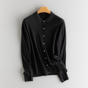 Cárdigan Ligero de Cachemira 100% Pura para Mujer, Personalizado, OEM, Color Sólido, Manga Larga, Cuello Polo, Top Básico de Cachemira para Primavera y Otoño - Product Image 2