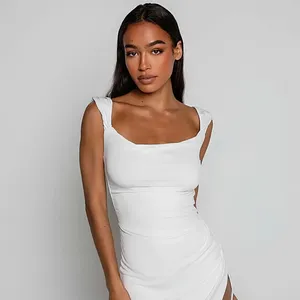 New Arrivals Off The Shoulder Strapless Design Backless Sexy Trend Color Satin Wrapped Chest Casual Mini Dress