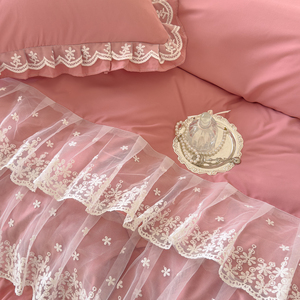 Set di Biancheria da Letto in Pizzo Rosa Antico con Volant, Stile Principessa, Set 4 Pezzi con Copripiumino e Decorazioni in Pizzo, Arredo Romantico per Camera da Letto - Product Image 6