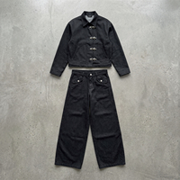 Ensemble de survêtement en jean brut avec boucle de veste de pompier personnalisée de haute qualité, style streetwear vintage pour homme