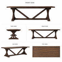 Table à manger rectangulaire sur mesure en bois massif avec base en tréteaux, style ferme moderne, fabricant de tables en bois pour projets hôteliers