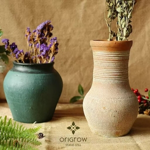 Qingkai hiện đại thô gốm hoa bình Retro Trái Đất nồi <span class=keywords><strong>crock</strong></span> Jar thoáng khí cho hoa khô thịt ấm cúng trang trí nội thất - Product Image 2