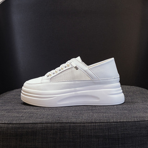 Zapatillas Blancas de Mujer Primavera Verano 2026 con Malla Transpirable, Suela Gruesa que Aumenta la Altura, de Cuero con Cordones, Estilo Casual - Product Image 3