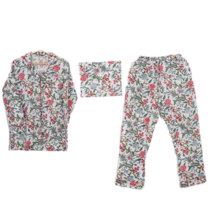 ชุดชุดนอนผ้าฝ้ายแท้ลายดอกไม้สไตล์อินเดียสำหรับผู้หญิงชุดนอนเนื้อนุ่มเหมาะสำหรับฤดูใบไม้ผลิของขวัญที่สมบูรณ์แบบสำหรับเพื่อนเจ้าสาวชุดนอนฤดูหนาว - Product Image 1