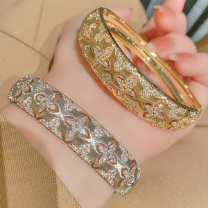 Vintage Flower Zircon Bangle Gold Silver Plated <b>Copper</b> Jewelry <b>Bracelet</b> Summer 2025 Yiwu Origin - Product Image 1