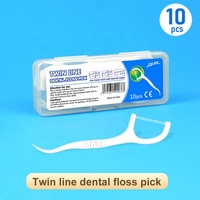Fil dentaire double ligne en plastique, marque privée, en vrac, avec cure-dents intégrés, saveur menthe