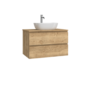 Meuble de salle de bain écologique VIENA en chêne naturel 100 cm, 2 tiroirs, vasque sur plan avec couvercle, facile à nettoyer - Product Image 1