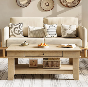Mesa de centro con cajón y estante de almacenamiento, mesa central rectangular de 47,2 pulgadas con acabado de <span class=keywords><strong>grano</strong></span> de madera, muebles modernos para sala de estar - Product Image 2