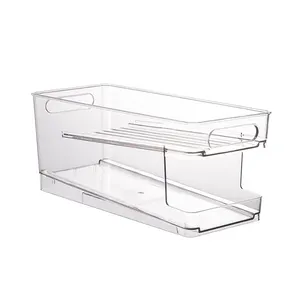 Container Tủ Đông Hẹp Stackable Lưu Trữ Container Dài Rõ Ràng Tủ Đông Tủ Lạnh Organizer Thùng Nhựa Lưu Trữ Thùng