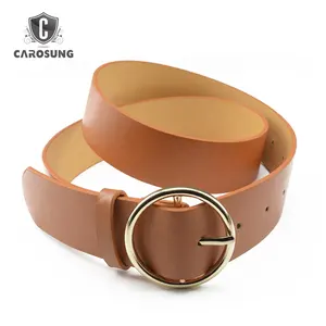 Carosung Wholesale 35mm Camel PU Leather Belt Handmade Leather Belt Women Gold Buckle Jeans Belt