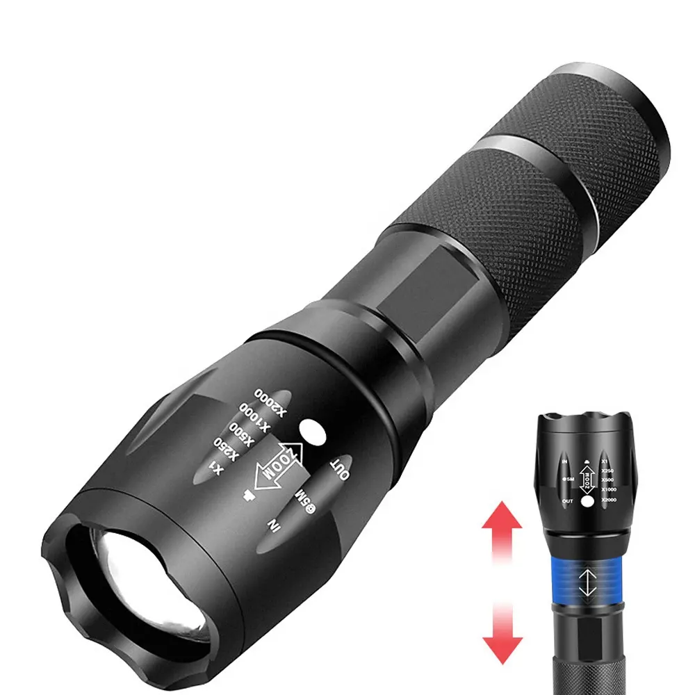 High Power Camping Waterproof Flash Light Set USB Rechargeable tactical Torches Telescopic Zoom Flashlights