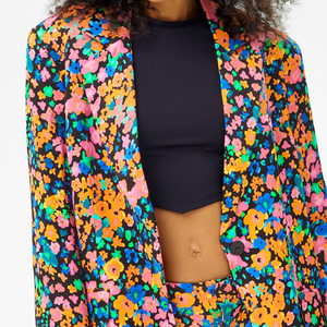 Recién llegado, chaqueta con forro estampado de flores para primavera y otoño, chaqueta con solapa de manga larga y bolsillos con botones para ropa informal - Product Image 4