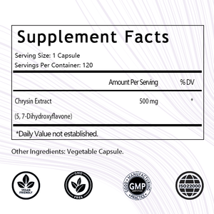 Suplemento de Crisina OEM/ODM, 500 mg, 120 Cápsulas, 5,7-Dihidroxi-flavona, Refuerza el Sistema Inmunitario, Antioxidante y Salud Masculina - Product Image 2