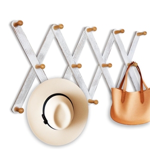 <span class=keywords><strong>Perchero</strong></span> de pared plegable y expandible de madera maciza, estilo acordeón, color <span class=keywords><strong>blanco</strong></span> retro - Product Image 6