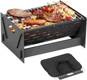 Portable Carbon Steel Brushed Outdoor BBQ Smoker Foldable <b>Garden</b> Grill with Charcoal Fuel for Camping Travel Includes Gloves - Product Image 1