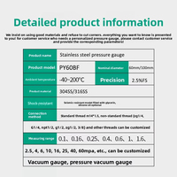 Stainless Steel Pressure Gauge 304 Stainless Steel Shock-Resistant Oil Water Gas Hydraulic Vacuum High-Temperature