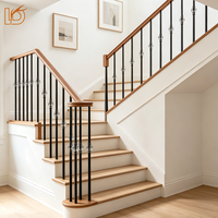 Balustre en fer forgé de luxe noir, simple et uni, avec boule de cristal de 5/8 po, pour escalier intérieur et garde-corps de balcon