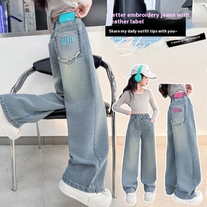 <span class=keywords><strong>Pantaloni</strong></span> Jeans larghi estivi Casual da 2025 ragazza Denim a gamba dritta Versatile per bambini più grandi - Product Image 3