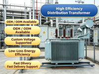 Transformateur de distribution triphasé immergé dans l'huile à faible perte d'énergie, faible bruit et conception de refroidissement durable