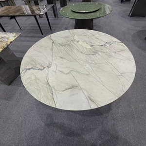 Table à manger ronde en quartzite naturel <span class=keywords><strong>Mont</strong></span> Blanc 1350 mm, 4 places, base en métal brillant, vente en gros pour salle à manger - Product Image 5