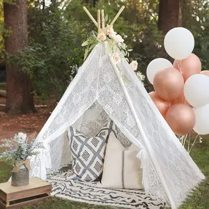 LM KIDS Slumber Parties Wedding Kids Sheer Lace Teepee Tent Girls Outdoor Beach Picnic Princess Castle White Teepee Tent