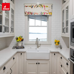 Armoires de cuisine Alland Classic American Style en MDF laqué blanc avec un capot de protection décoratif à bords métalliques - Product Image 6