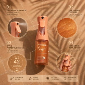 MLM Private Logo Illuminating Body Shimmer Sunscreen <b>Oil</b>-SPF 42 Hydrating Glow Sprayer <b>Essential</b> <b>Oil</b> Free Sample Wood Raw - Product Image 3