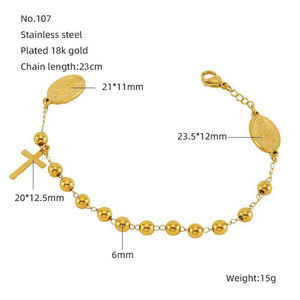 Religious 316L Stainless Steel 14k 18k Gold Plated Catholic <b>Bead</b> <b>Bracelets</b> With Charms Rosary Virgin Mary <b>Bracelet</b> for Women Men - Product Image 5