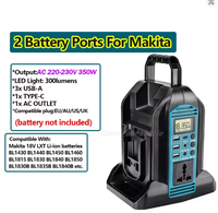 Convertisseur portable 350W 2 ports pour batterie Makita 18V, générateur extérieur DC 18V AC 110-120V, ports USB-A et Type-C, lumière LED 300LM