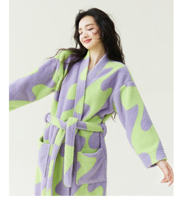 <span class=keywords><strong>Accappatoio</strong></span> in pile corallo <span class=keywords><strong>jacquard</strong></span> colorato all'ingrosso, spesso, caldo, super assorbente, a maniche lunghe, unisex, per l'inverno - Product Image 2