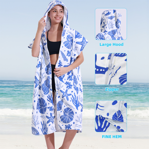 2025 nouveau portable imprimé été plage couvrir piscine microfibre serviette à capuche avec fermeture éclair Poncho Surf serviette de plage - Product Image 3