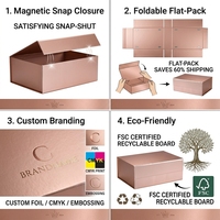 Boîte cadeau rigide pliable en carton avec fermeture magnétique en or rose personnalisée, emballage métallique de luxe avec ruban, bijoux, cosmétiques