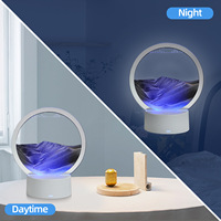 Lampu Meja LED Sentuh RGB Modern Lampu Malam 3D Dinamis Lukisan Pasir Quicksand untuk Dekorasi Rumah